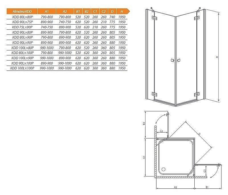 Душевой уголок Radaway Almatea KDD 80х80 32162-01-12N стекло матовое/профиль хром купить в интернет-магазине Sanbest