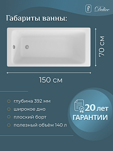 Ванна чугунная Delice Parallel 150х70 купить в интернет-магазине Sanbest