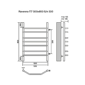 Полотенцесушитель водяной Azario RAVENNA П7 500х800 AZ07558 хром купить в интернет-магазине сантехники Sanbest