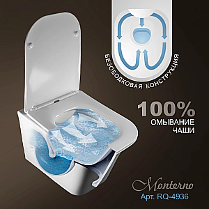 Унитаз подвесной Elghansa Monterno RQ-4936 белый, безободковый, с крышкой микролифт купить в интернет-магазине Sanbest