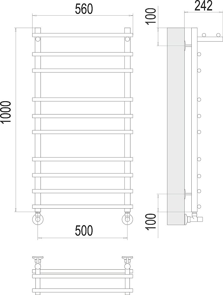 Полотенцесушитель водяной с полочкой Terminus Ватра П10 500х1000 купить в интернет-магазине сантехники Sanbest