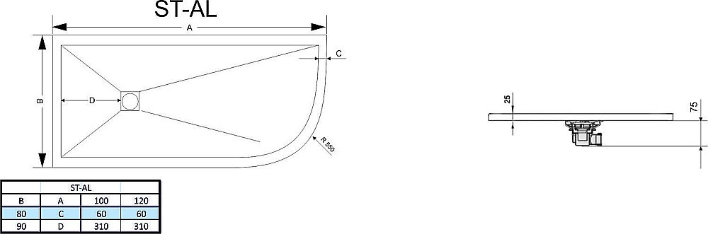 Душевой поддон RGW Stone Tray 16154128-01R/L 80x120 белый купить в интернет-магазине Sanbest