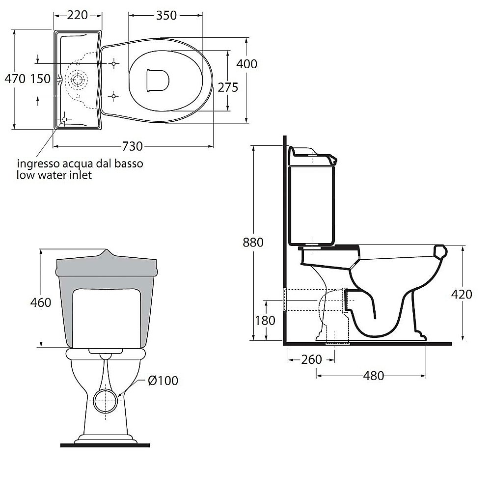 Унитаз напольный Azzurra Jubilaeum JUB100/MBS белый/кнопка золото слив в пол, с бачком купить в интернет-магазине Sanbest