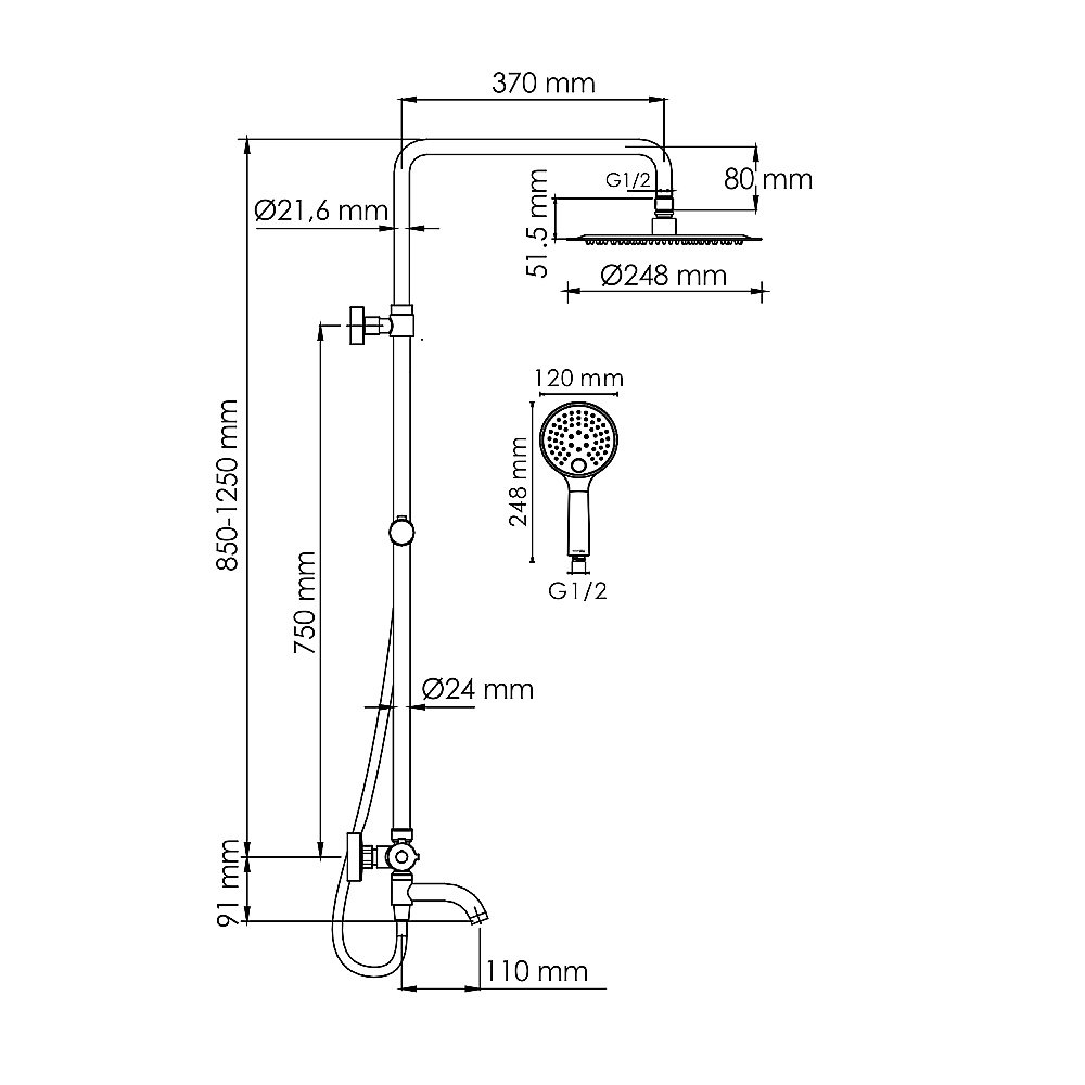 Душевая система WasserKRAFT Sauer A188.208.348.PG Thermo золото купить в интернет-магазине сантехники Sanbest