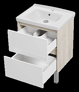 Тумба с раковиной Misty Мускат - 60 П-Мус01060-0112Я белый/светлое дерево для ванной в интернет-магазине Sanbest