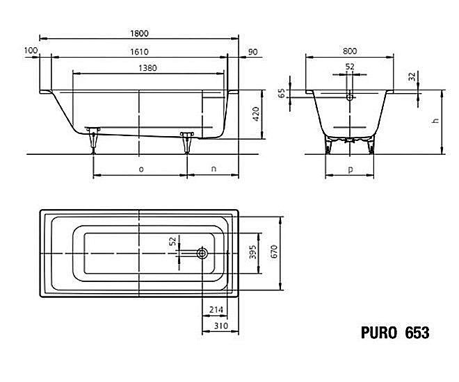 Ванна стальная Kaldewei Puro 653 180x80 256300013001 Easy-clean белый купить в интернет-магазине Sanbest