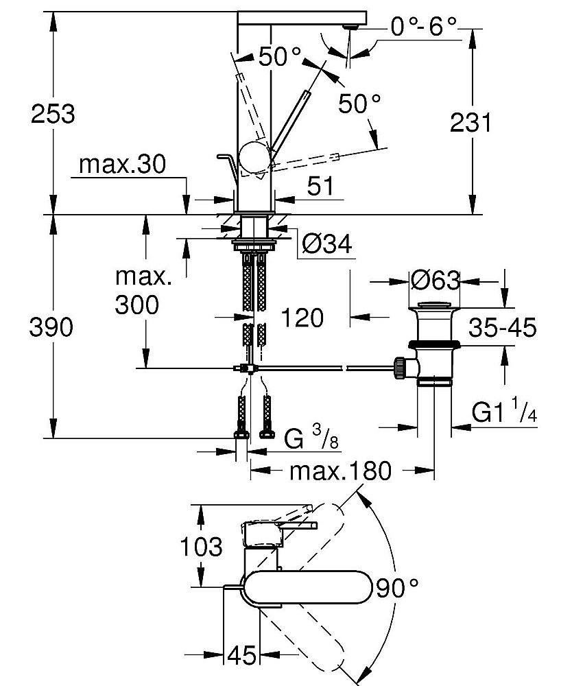 Смеситель для раковины Grohe Grohe Plus 2019 23851003 купить в интернет-магазине сантехники Sanbest