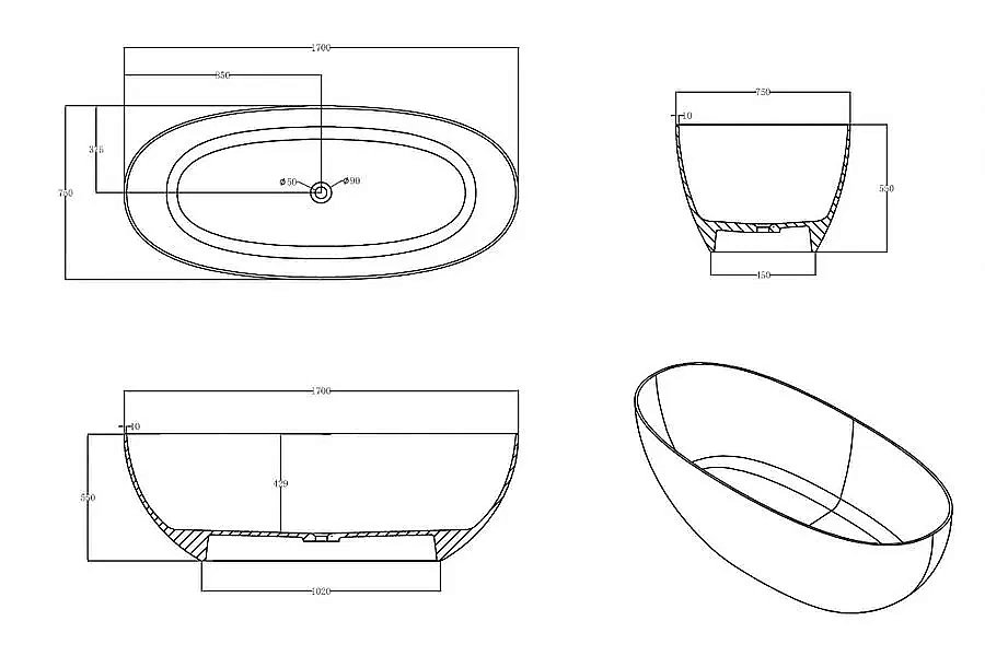 Ванна Abber Kristall AT9703Aquamarin 170x75 бирюзовая прозрачная купить в интернет-магазине Sanbest
