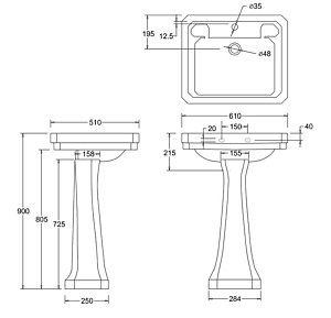 Раковина с пьедесталом Burlington Victorian B3 1TH 90 купить в интернет-магазине Sanbest