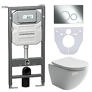 Унитаз подвесной Ceramica Nova Metropol CN4002_1001CH_1000 безободковый, с крышкой микролифт, с инсталляцией и кнопкой хром купить в интернет-магазине Sanbest