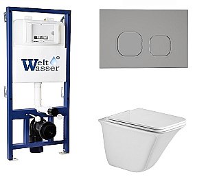 Унитаз с инсталляцией WeltWasser BAMBERG 525+ROTBACH 004 GL-WT+BAMBERG CR белый/кнопка хром, безободковый, с крышкой микролифт купить в интернет-магазине Sanbest