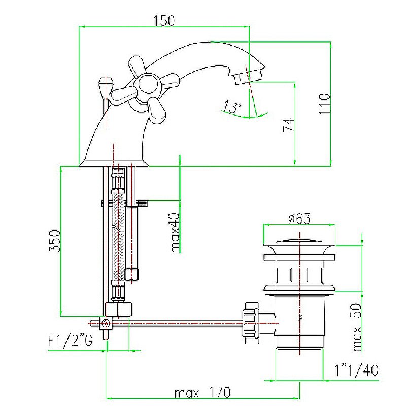 Смеситель для раковины Webert Armony AM700108060 медь купить в интернет-магазине сантехники Sanbest