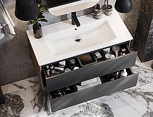 Тумба с раковиной Акватон Сохо 100 дуб веллингтон/графит для ванной в интернет-магазине Sanbest