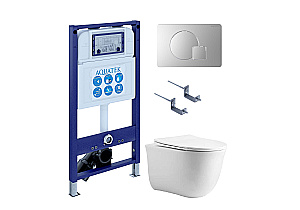 Унитаз подвесной с инсталляцией Aquatek Классик SET AQUATEK КЛАССИК cm-068 4в1 белый/кнопка хром матовый, безободковый, с крышкой микролифт купить в интернет-магазине Sanbest