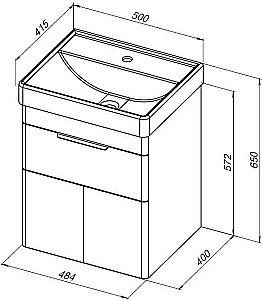 Тумба с раковиной Aquanet Ирис new 50 подвесная белый глянец для ванной в интернет-магазине Sanbest