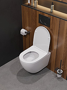 Унитаз подвесной Cezares STYLUS-TOR 2.0 CZR-546-TH-TOR/SC белый, безободковый, с крышкой микролифт, слив торнадо купить в интернет-магазине Sanbest