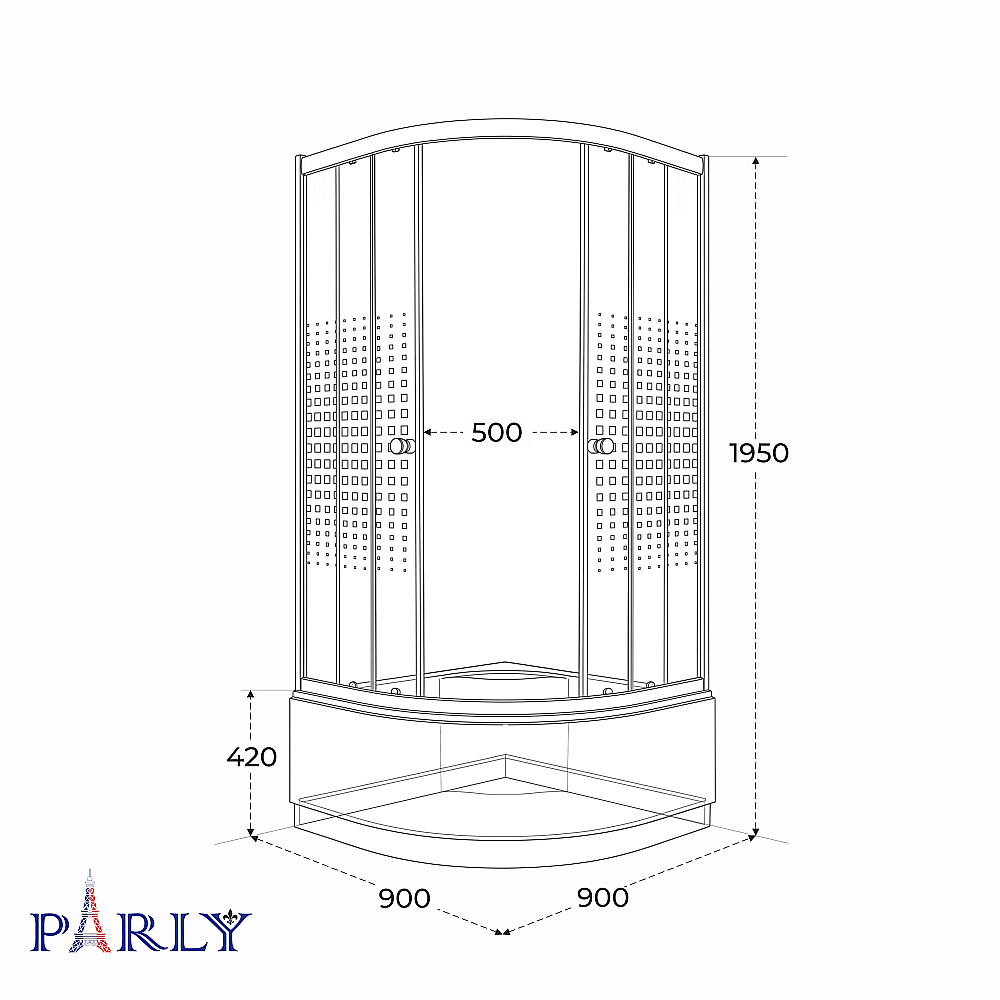 Душевой уголок с поддоном PARLY Z9011N 90х90 стекло прозрачное с рисунком/профиль хром купить в интернет-магазине Sanbest