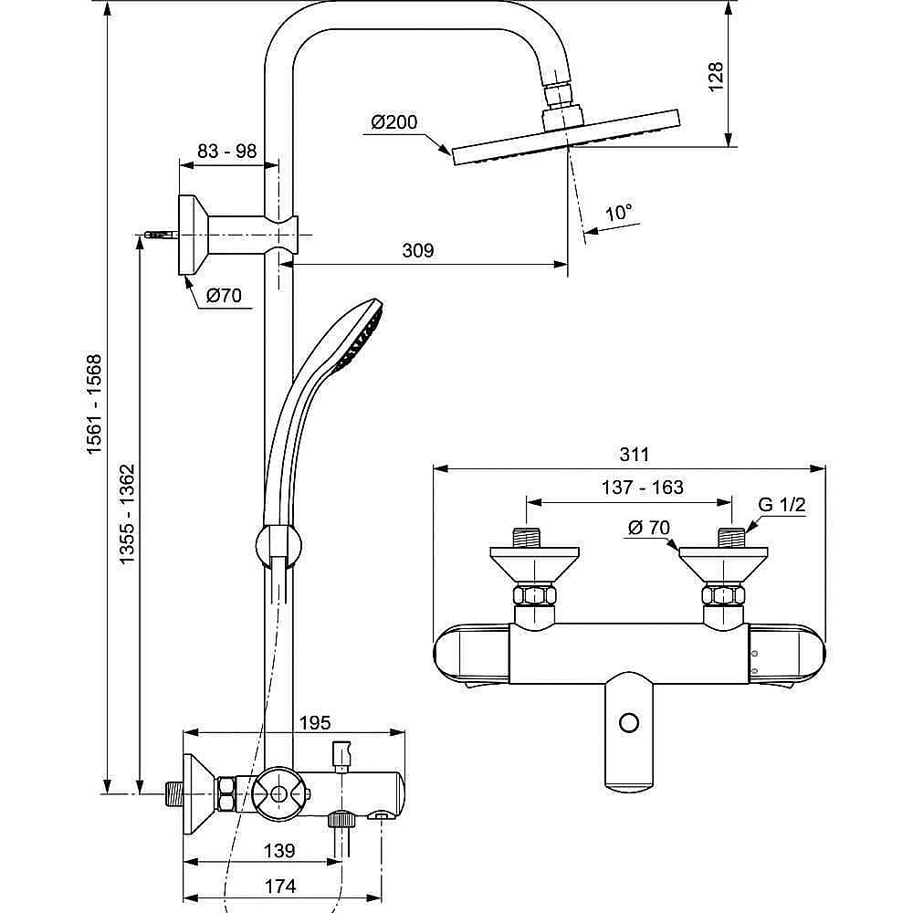 Душевая система Ideal Standard Idealrain Eco A6426AA купить в интернет-магазине сантехники Sanbest