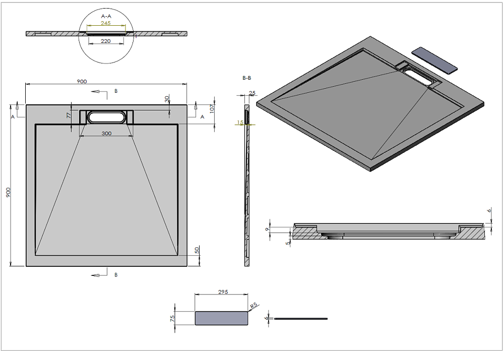 Душевой поддон Vincea VST-4SRL9090G 90x90 серый купить в интернет-магазине Sanbest