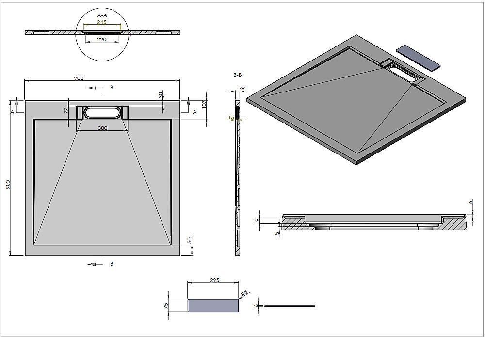 Душевой поддон Vincea VST-4SRL9090G 90x90 серый купить в интернет-магазине Sanbest