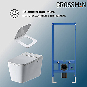 Унитаз подвесной с инсталляцией Grossman 901.5501.01.000 белый, безободковый, с крышкой микролифт купить в интернет-магазине Sanbest