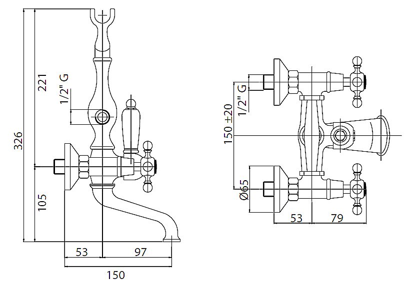 Смеситель для ванны Cezares GOLF-VD-01 золото/ручка металл купить в интернет-магазине сантехники Sanbest