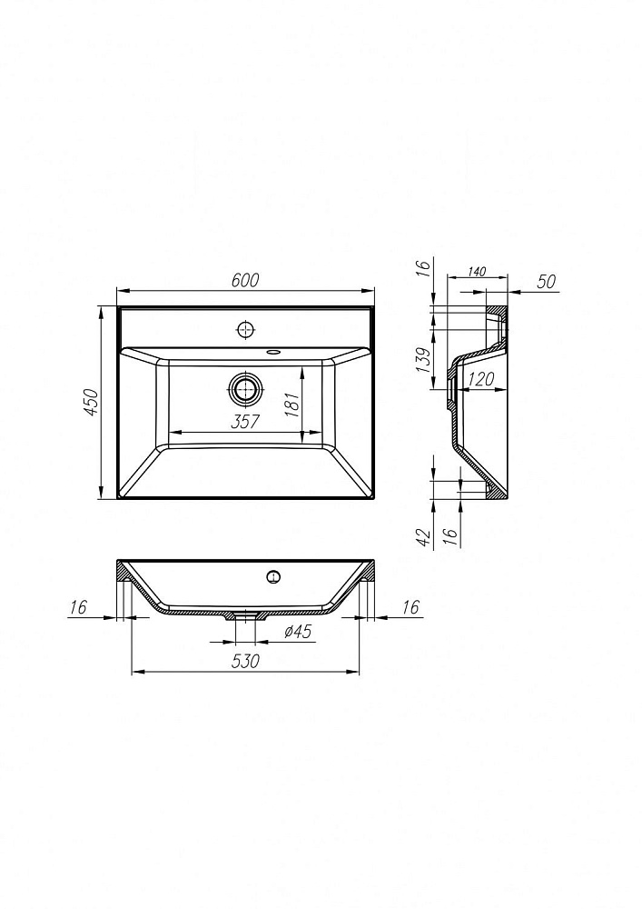 Раковина мебельная Art&Max AM-LAV-600-MR-FА купить в интернет-магазине Sanbest