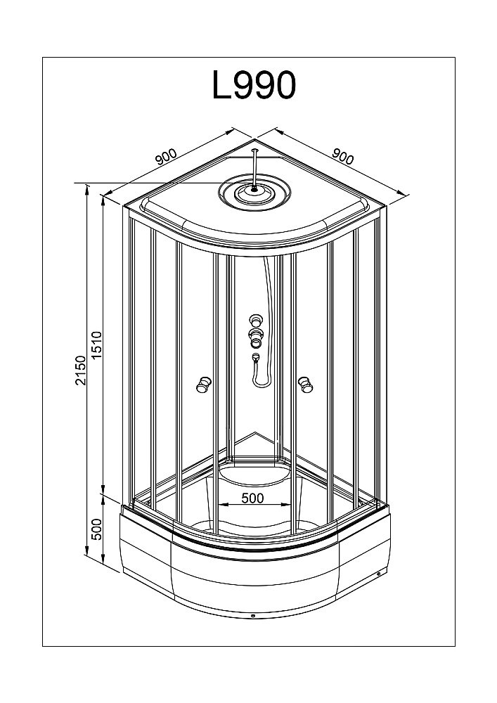 Душевая кабина DTO L 990 с пультом 90х90 купить в интернет-магазине Sanbest