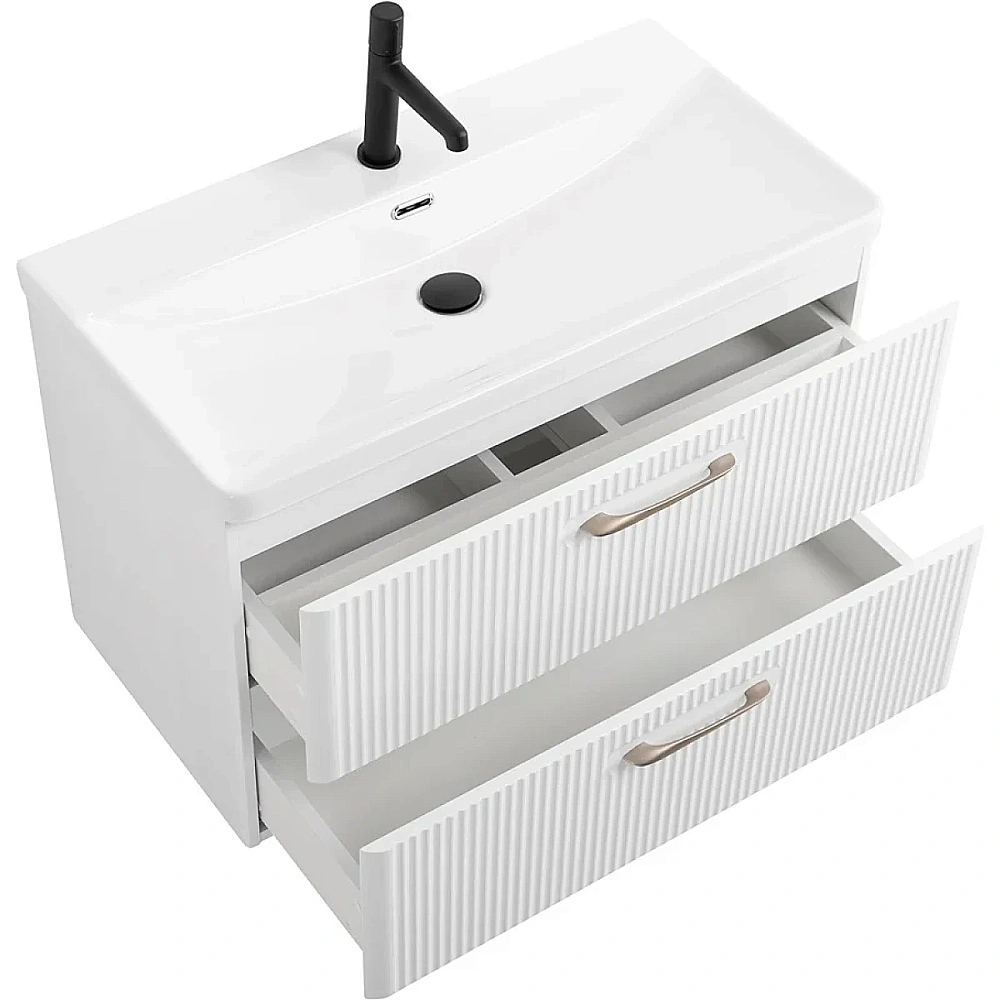 Тумба с раковиной Belbagno DUE 80 Bianco Lucido ручки в комплекте, белая глянцевая для ванной в интернет-магазине Sanbest