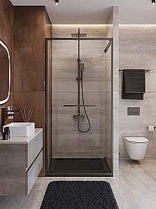 Душевая дверь Cezares LUX 90 B-FS-1-90-C-GM стекло прозрачное/профиль оружейная сталь купить в интернет-магазине Sanbest