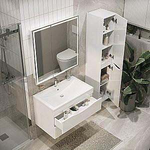 Тумба с раковиной подвесная Grossman Виста 90 с 2-я ящ, белый глянец для ванной в интернет-магазине Sanbest