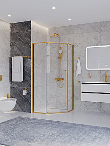 Душевой уголок Cezares PLANE 100х100 P-1-100-C-BORO стекло прозрачное/профиль брашированное золото купить в интернет-магазине Sanbest