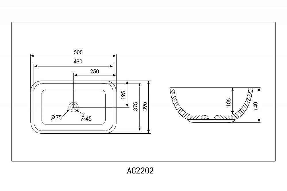 Раковина накладная ABBER Rechteck AC2202MB черная матовая купить в интернет-магазине Sanbest