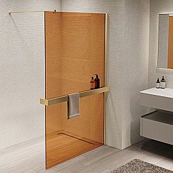 Душевая перегородка Vincea Walk-In VSW-1HR100GSG 100x200 профиль матовый золотой/стекло янтарь купить в интернет-магазине Sanbest