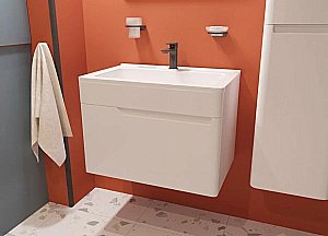 Тумба с раковиной Эстет Kare Luxe 70 подвесная 1 ящик/любой цвет тумбы и раковины с блестками под заказ для ванной в интернет-магазине Sanbest