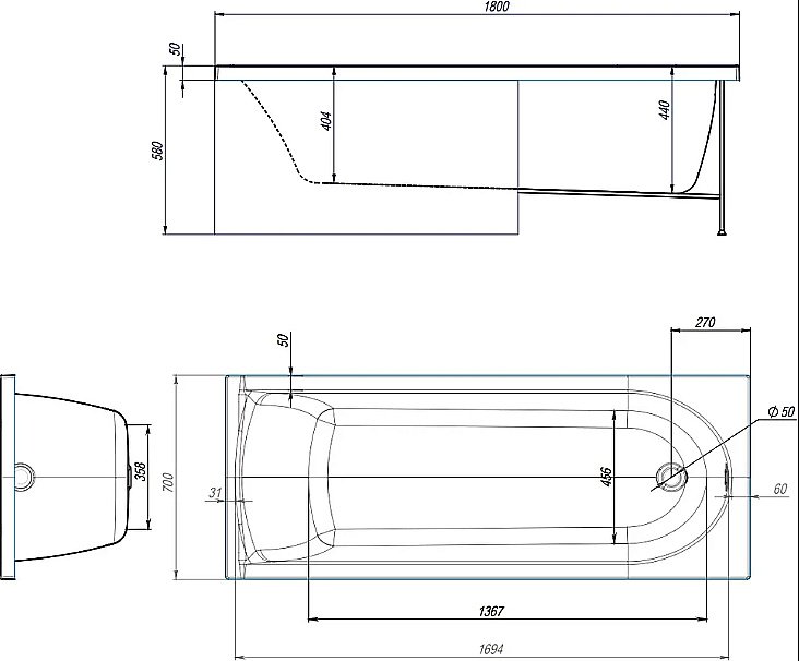 Акриловая ванна Alex Baitler Мичиган 180х70 белая купить в интернет-магазине Sanbest