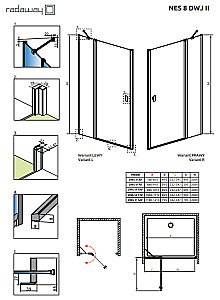 Душевая дверь Radaway Nes 8 DWJ II 110 стекло прозрачное/профиль хром купить в интернет-магазине Sanbest