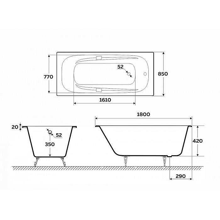 Ванна чугунная Delice Flex Elite DLR230632R-AS 180х85 белая купить в интернет-магазине Sanbest