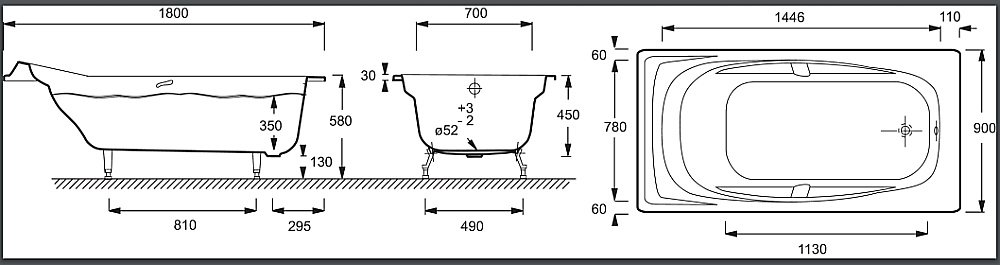 Ванна чугунная Jacob Delafon SUPER REPOS E2902-00 180x90 купить в интернет-магазине Sanbest
