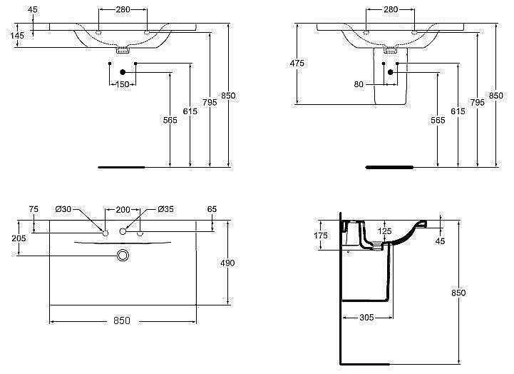 Раковина на полупьедестале Ideal Standard Connect 85 E812701 белая купить в интернет-магазине Sanbest