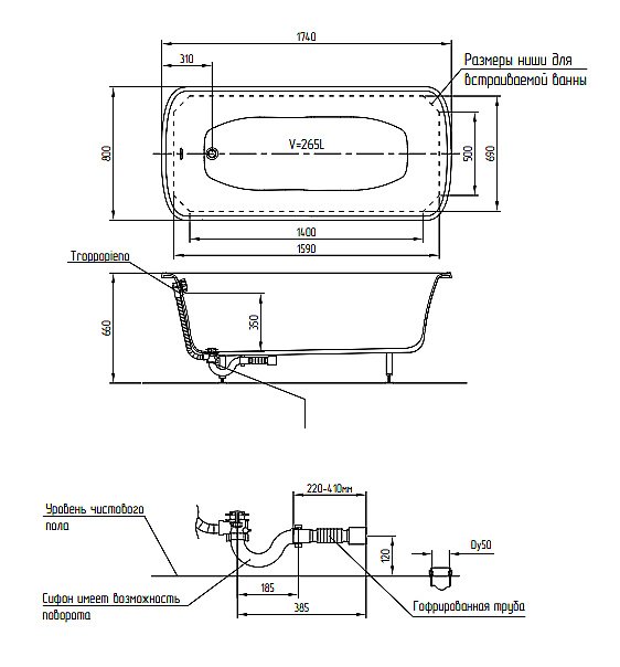 Ванна Migliore Olivia Podium 24379 174х83 купить в интернет-магазине Sanbest