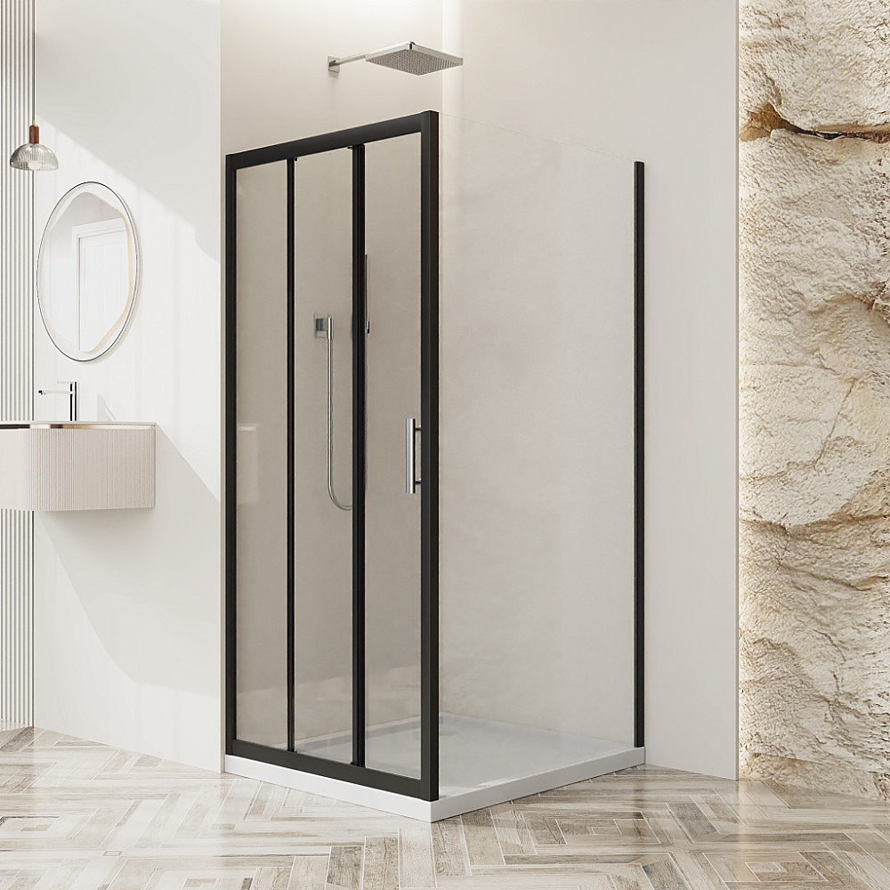 Душевой уголок BelBagno UNO-195-AHF-31 120x100 стекло прозрачное/профиль черный матовый купить в интернет-магазине Sanbest