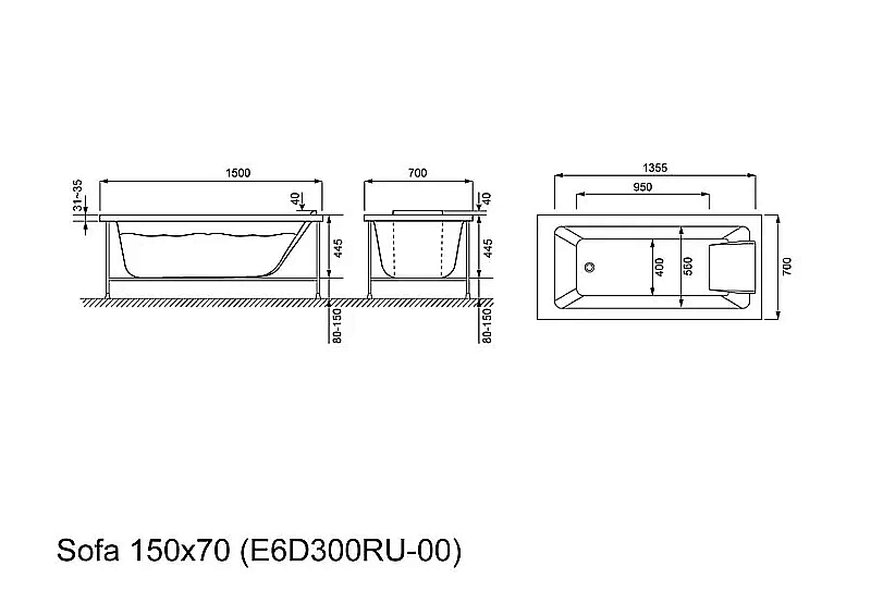 Ванна акриловая Jacob Delafon SOFA E6D300RU-00 150х70 белая купить в интернет-магазине Sanbest