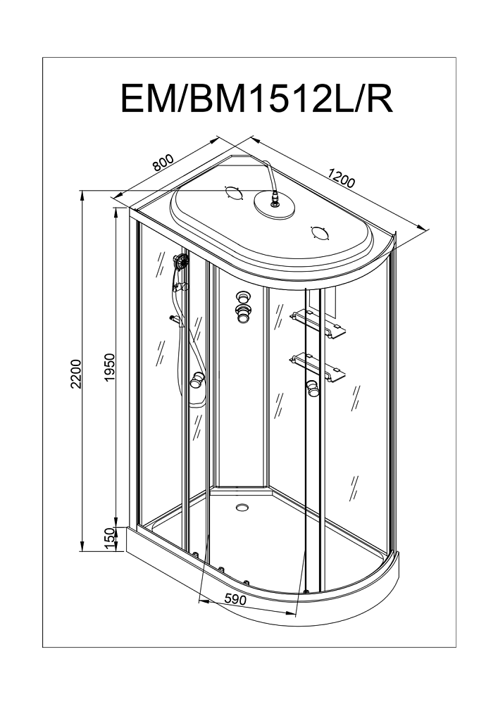 Душевая кабина Deto ЕМ1512 с гидромассажем и пультом 120х80 купить в интернет-магазине Sanbest