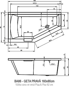 Ванна акриловая Riho GETA 160x90 PLUG & PLAY купить в интернет-магазине Sanbest