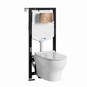 Унитаз подвесной WasserKRAFT Berkel 10TLT.010.ME.RG02.H001 безободковый, с инсталляцией Aller 10, с крышкой микролифт, белый/кнопка розовое золото купить в интернет-магазине Sanbest