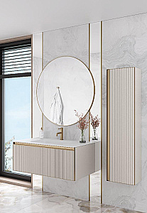 Тумба с раковиной Armadi Art QUATRO 1 100 FUGA с подсветкой, CASHMERE/профиль MATT GOLD для ванной в интернет-магазине Sanbest