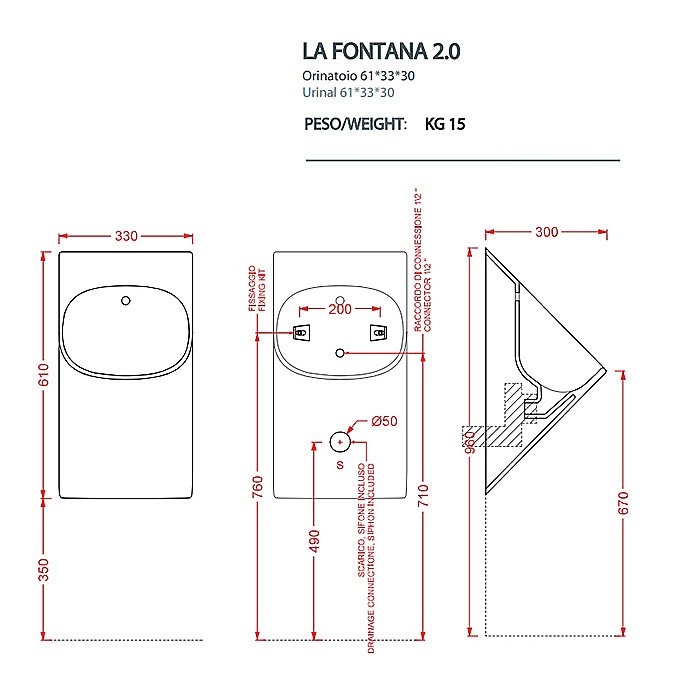 Писсуар подвесной Artceram LA FONTANA 2.0 LFO002 01 00 белый купить в интернет-магазине Sanbest