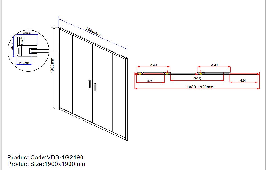 Душевая дверь Vincea GARDA VDS-1G2 190 хром/прозрачное купить в интернет-магазине Sanbest
