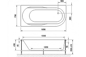 Акриловая ванна Royal Bath Azur De Luxe RB614203DL 170x80 белая с гидромассажем купить в интернет-магазине Sanbest